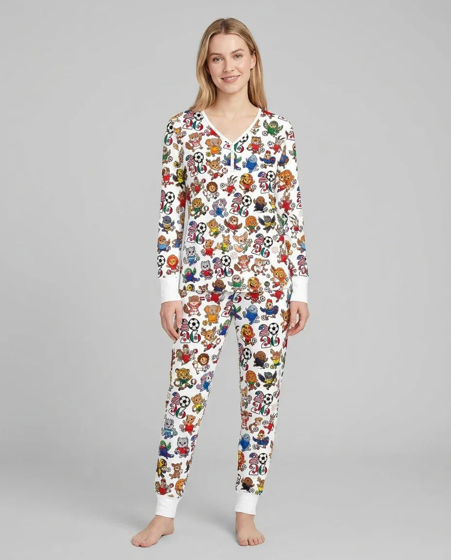 Kawaii Animals Soccer Tour 2026 Family Matching Bamboo Women Pajama Set