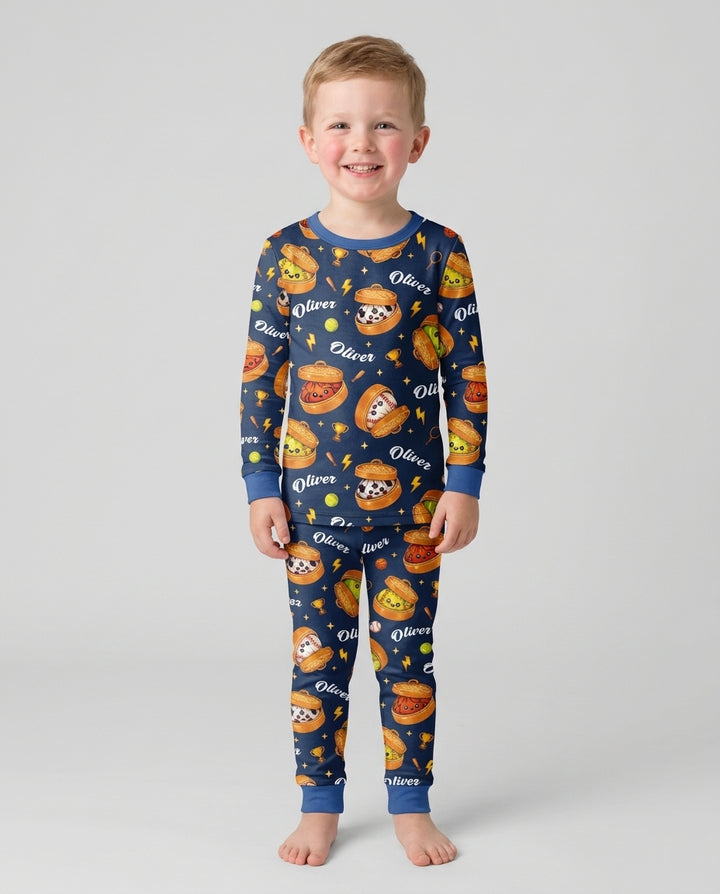 Custom Name Sports Dumpling Bamboo Two Piece Long Sleeve Pajama Set