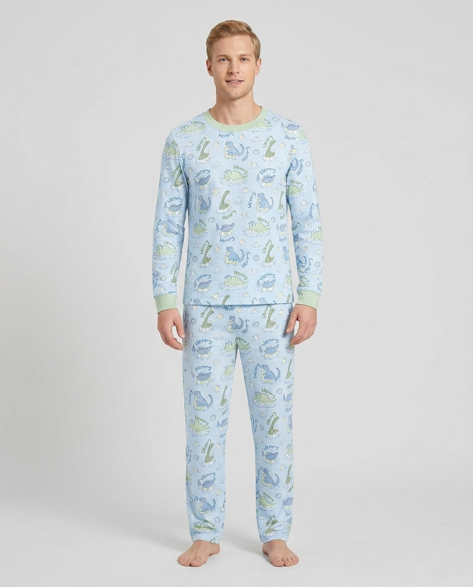 Dinos Swimming Custom Name Bamboo Men's Pajama Set
