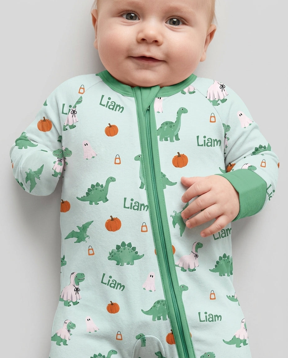 Custom Name Spooky Dinosaur Halloween - Personalized Bamboo Convertible Zippy