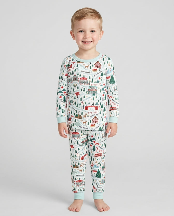 Whimsical North Pole Map Bamboo Two Piece Long Sleeve Pajama Set