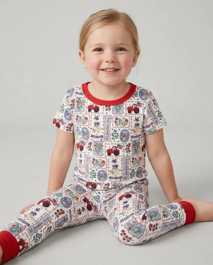 Patriotic USA Silly Goose Family Matching Bamboo Two Piece Short Sleeve Pajama Set