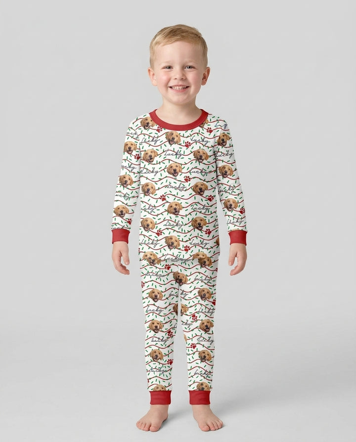 Custom Pet Photo Christmas Sprinkles Bamboo Two Piece Long Sleeve Pajama Set