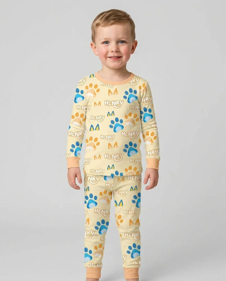 Custom Name Favourite Blue Dog Family Matching Bamboo Two Piece Long Sleeve Pajama Set