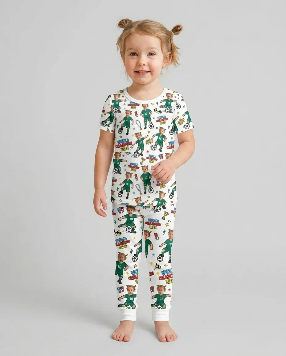 Custom Photo World Champion 2026  Family Matching Bamboo Two Piece Short Sleeve Pajama Set