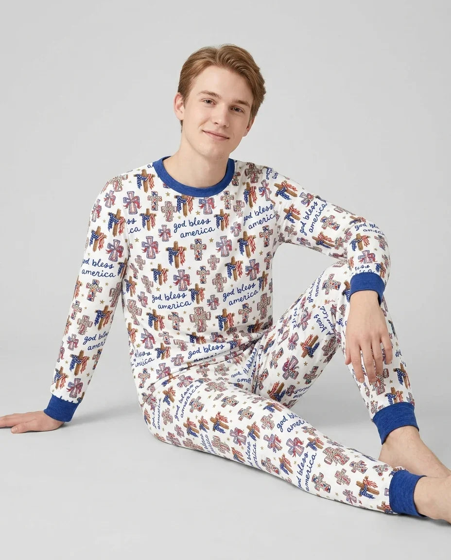 God Bless America Family Matching Bamboo Men's Pajama Set