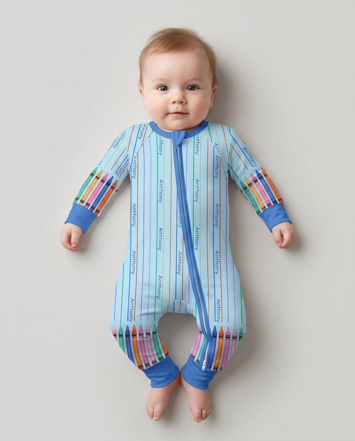 Custom Name Crayon Lines Bamboo Convertible Zippy