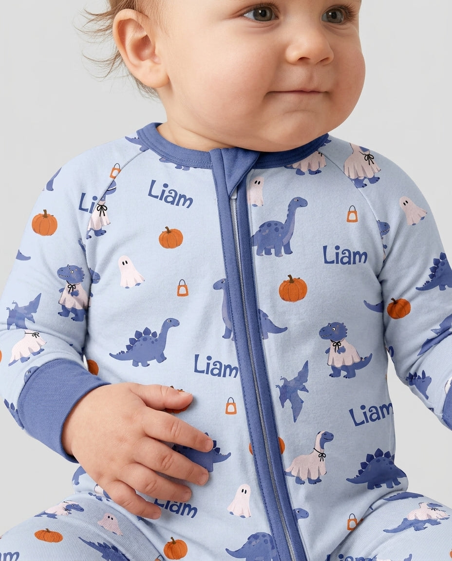 Custom Name Spooky Dinosaur Halloween - Personalized Bamboo Convertible Zippy