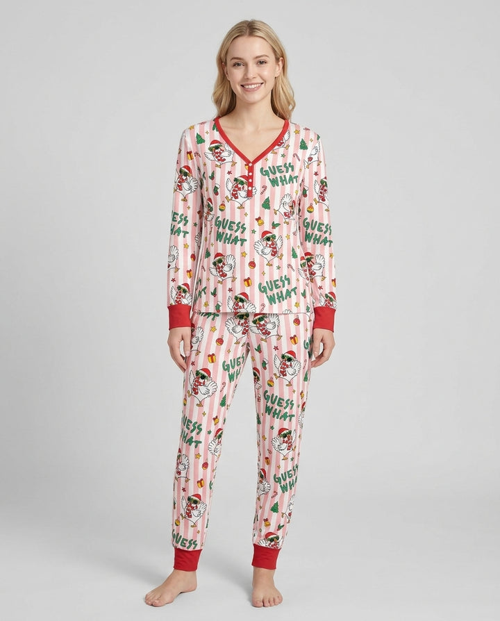 Guess What Chicken Butt Christmas Bamboo Women Pajama Set