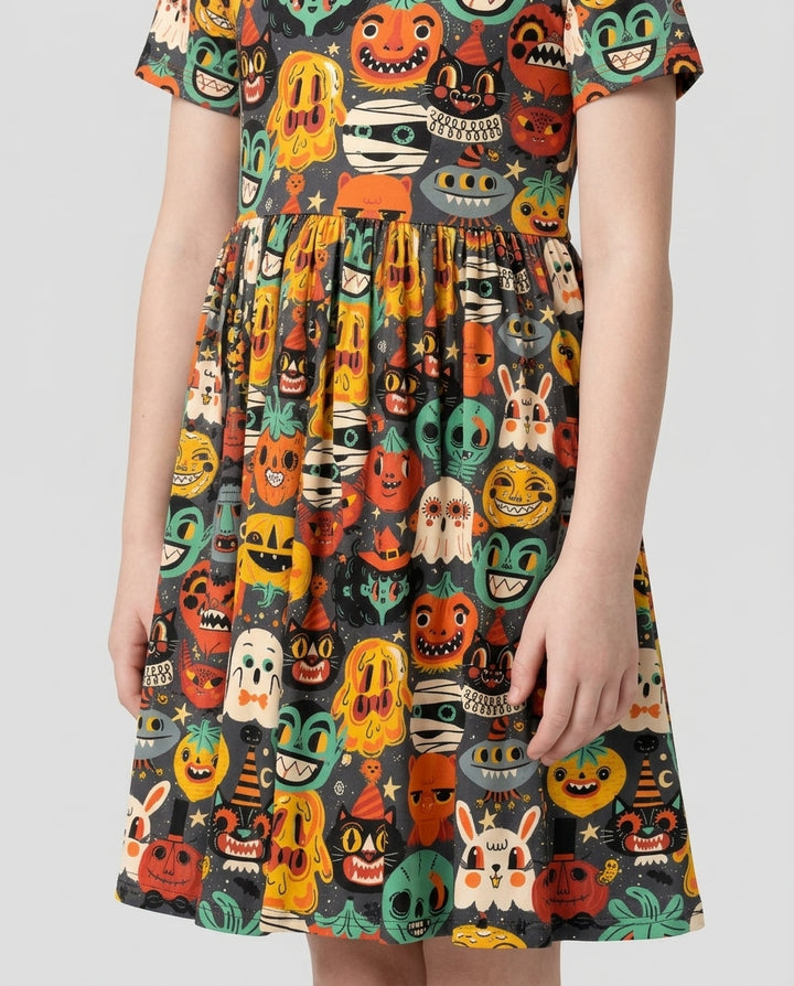 Retri Halloween Monsters Bamboo Twirl Dress