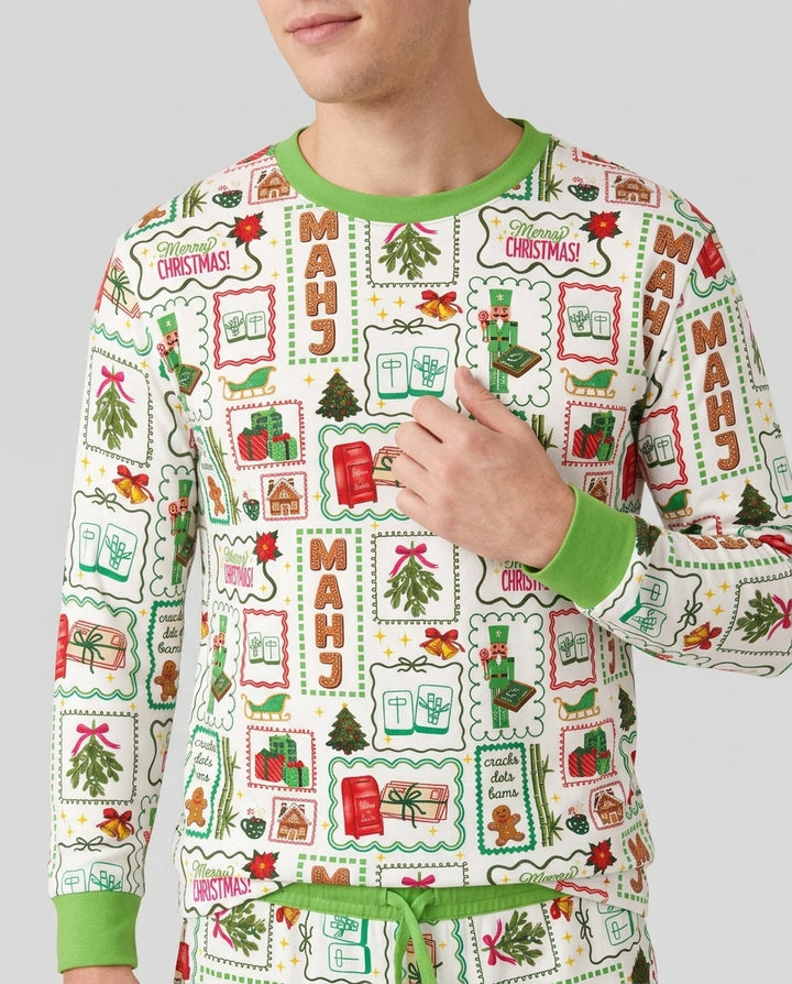 Preppy Christmas Mahjong Bamboo Men's Pajama Set