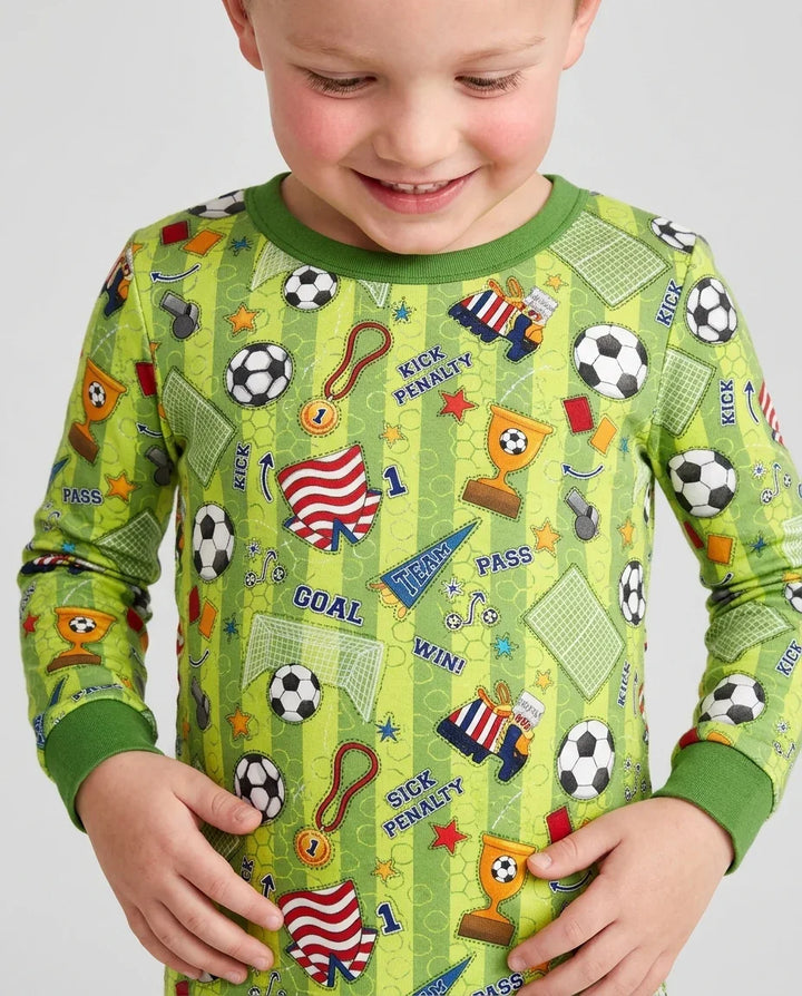 I Love Sports Soccer Bamboo Two Piece Long Sleeve Pajama Set