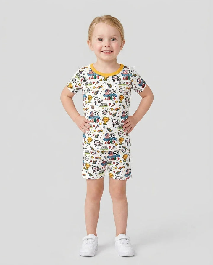 Soccer Fever 2026 Family Matching Bamboo Two Piece Short Sleeve Shorts Pajama Set