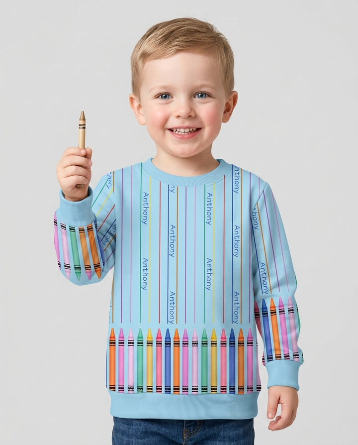 Custom Name Crayon Lines Bamboo Crewneck Sweatshirt