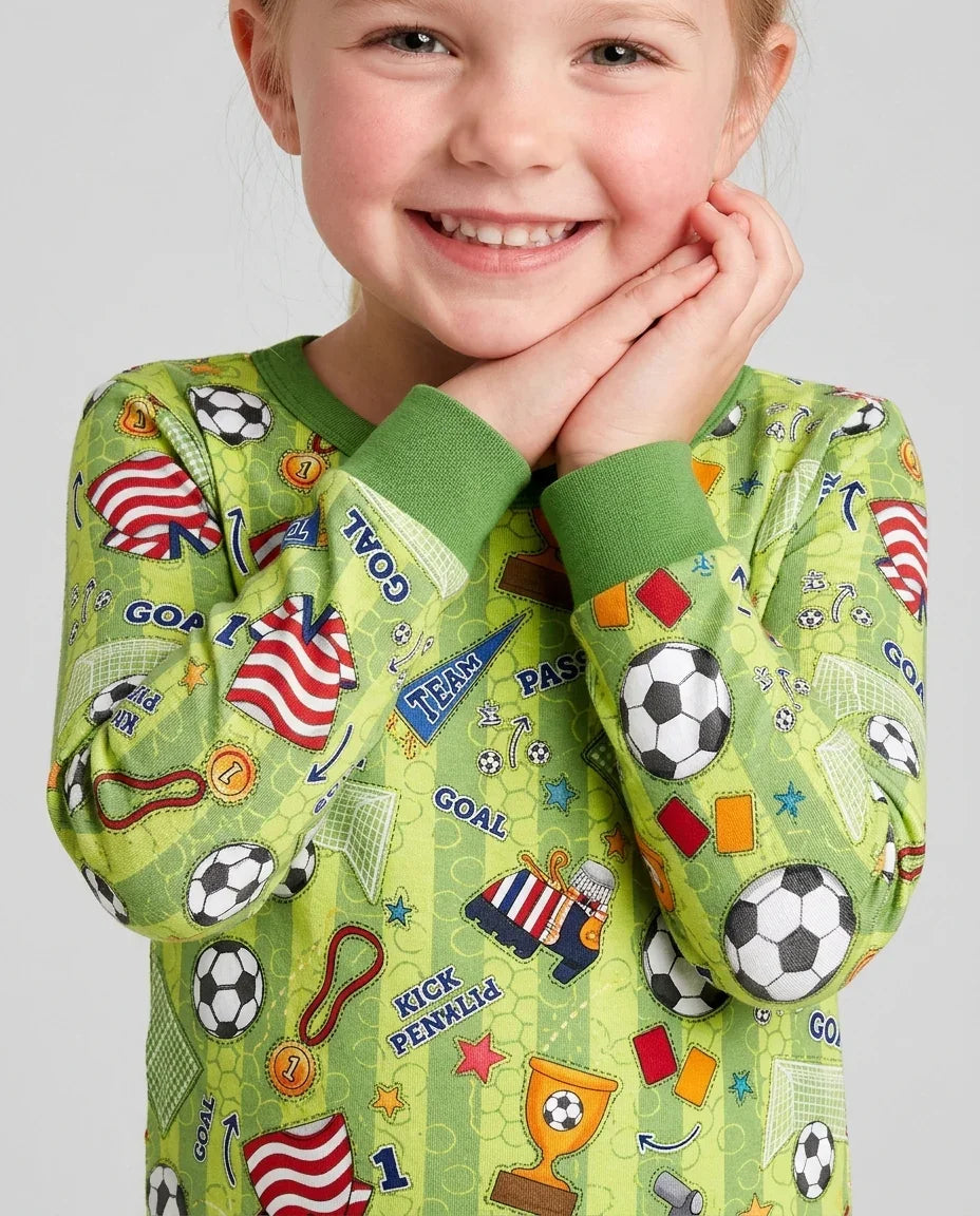I Love Sports Soccer Bamboo Two Piece Long Sleeve Pajama Set
