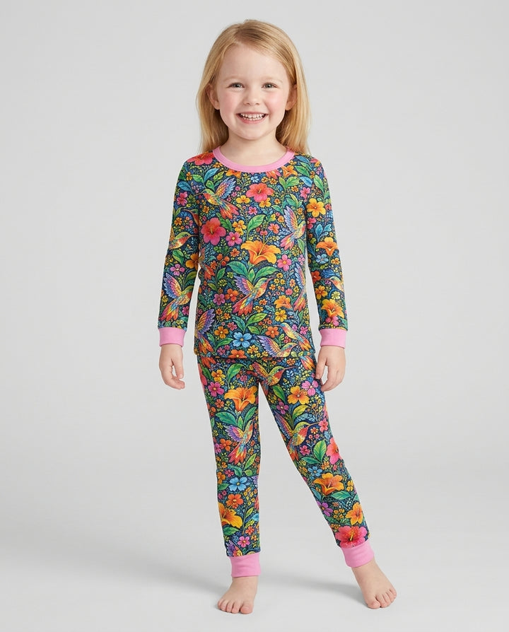 Hummingbird Paradise Bamboo Two Piece Long Sleeve Pajama Set
