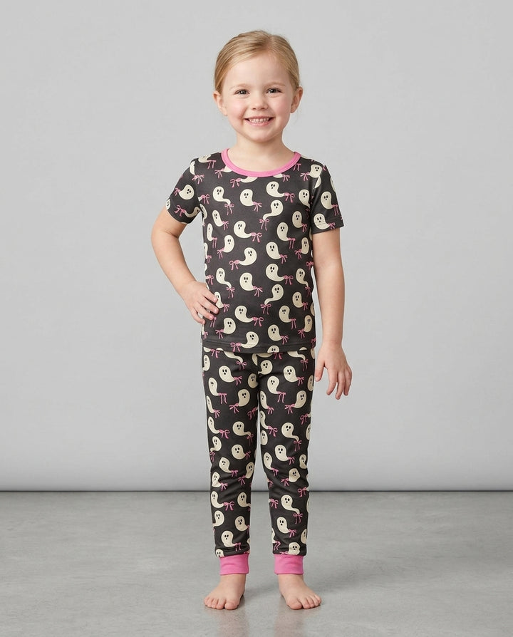 Little Ghosts Bamboo Two Piece Short Sleeve Pyjamas Set For Haloween