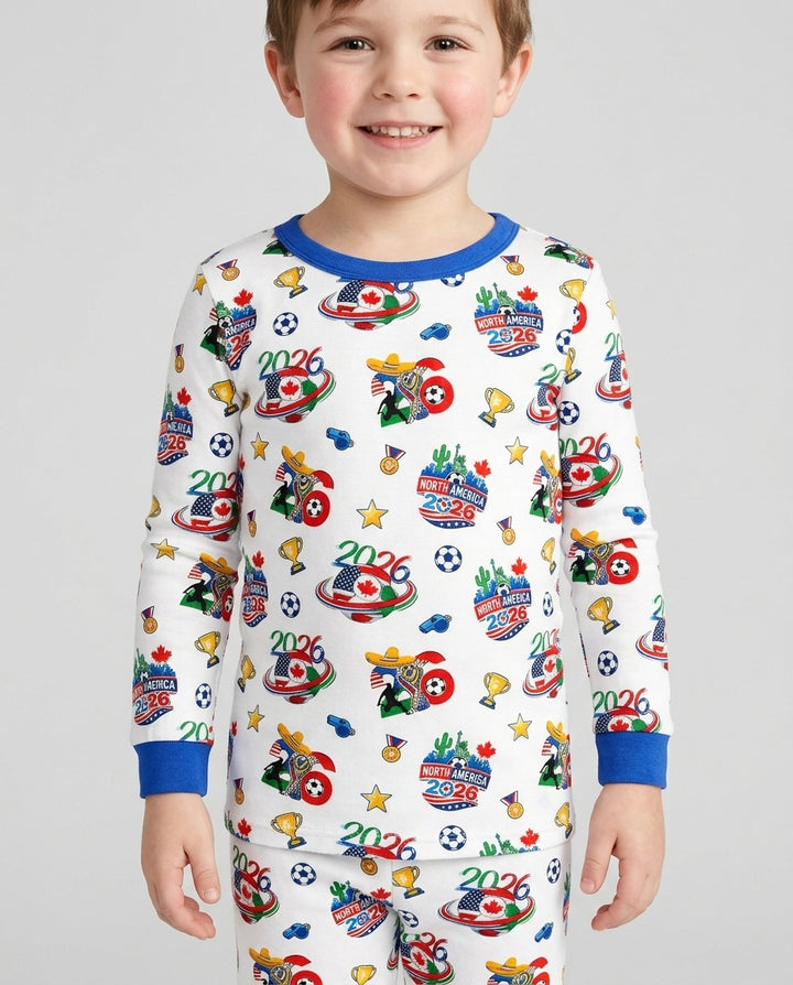 World Soccer North America 2026 Family Matching Bamboo Two Piece Long Sleeve Pajama Set