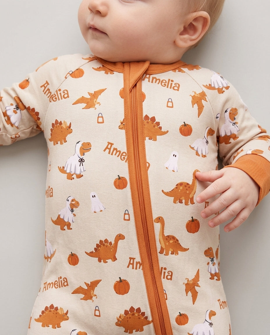 Custom Name Spooky Dinosaur Halloween - Personalized Bamboo Convertible Zippy