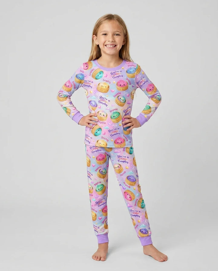 Custom Name You're A Glitter Dumpling Bamboo Two Piece Long Sleeve Pajama Set