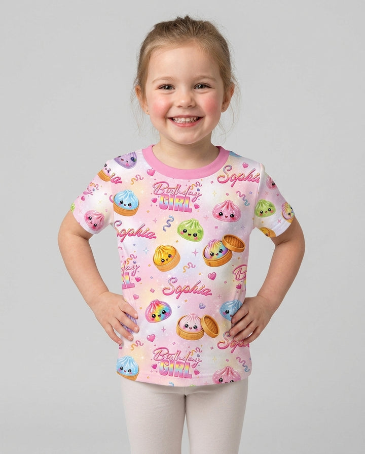 Birthday Girl Glitter Dumpling Bamboo Crewneck T-Shirt