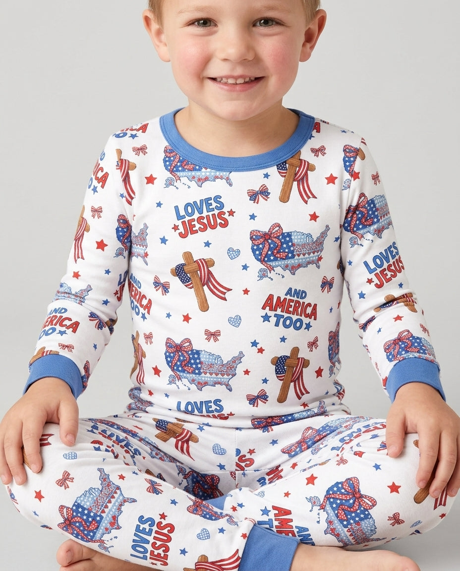 Loves Jesus And America Too Bamboo Two Piece Long Sleeve Pajama Set