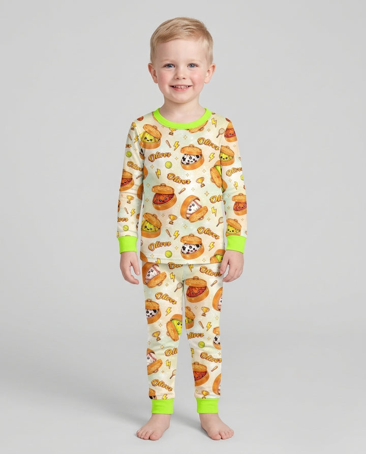 Custom Name Sports Dumpling Bamboo Two Piece Long Sleeve Pajama Set