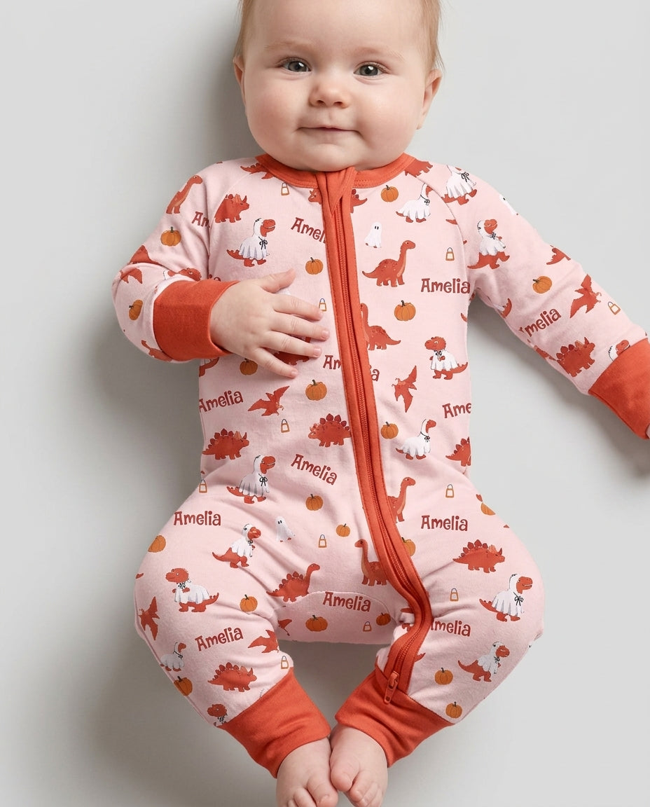 Custom Name Spooky Dinosaur Halloween - Personalized Bamboo Convertible Zippy
