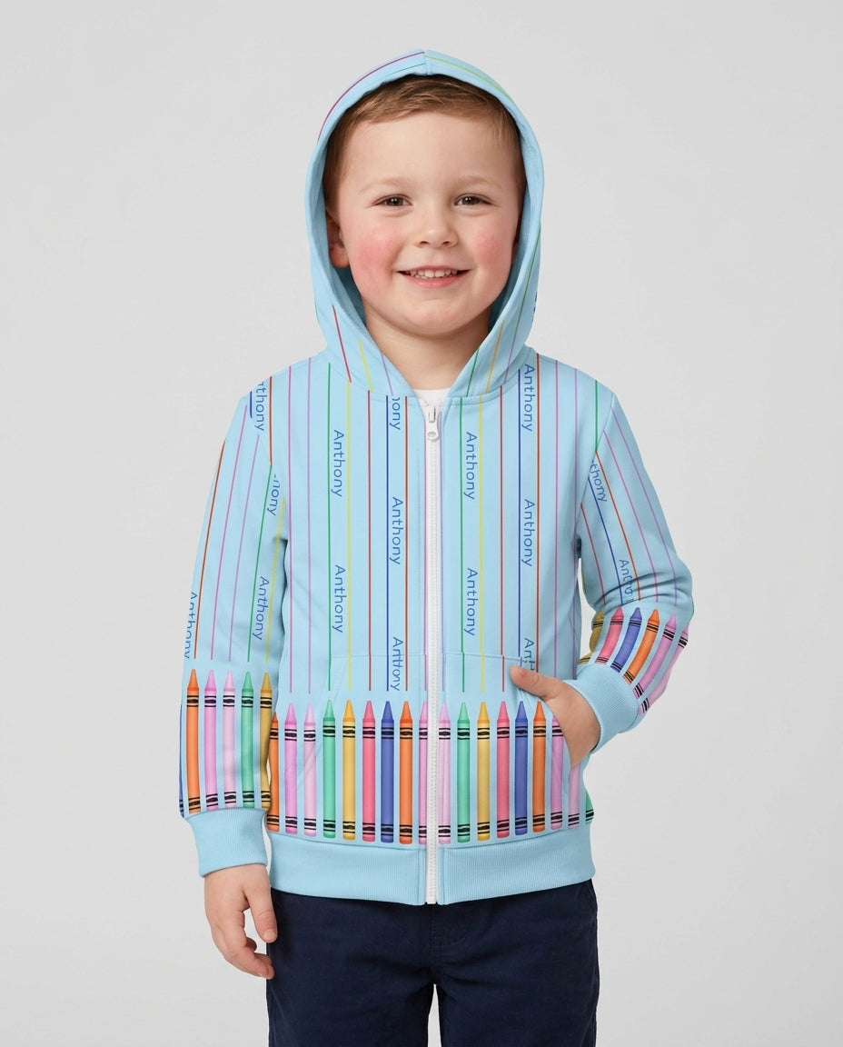 Custom Name Crayon Lines Bamboo Zip Hoodie