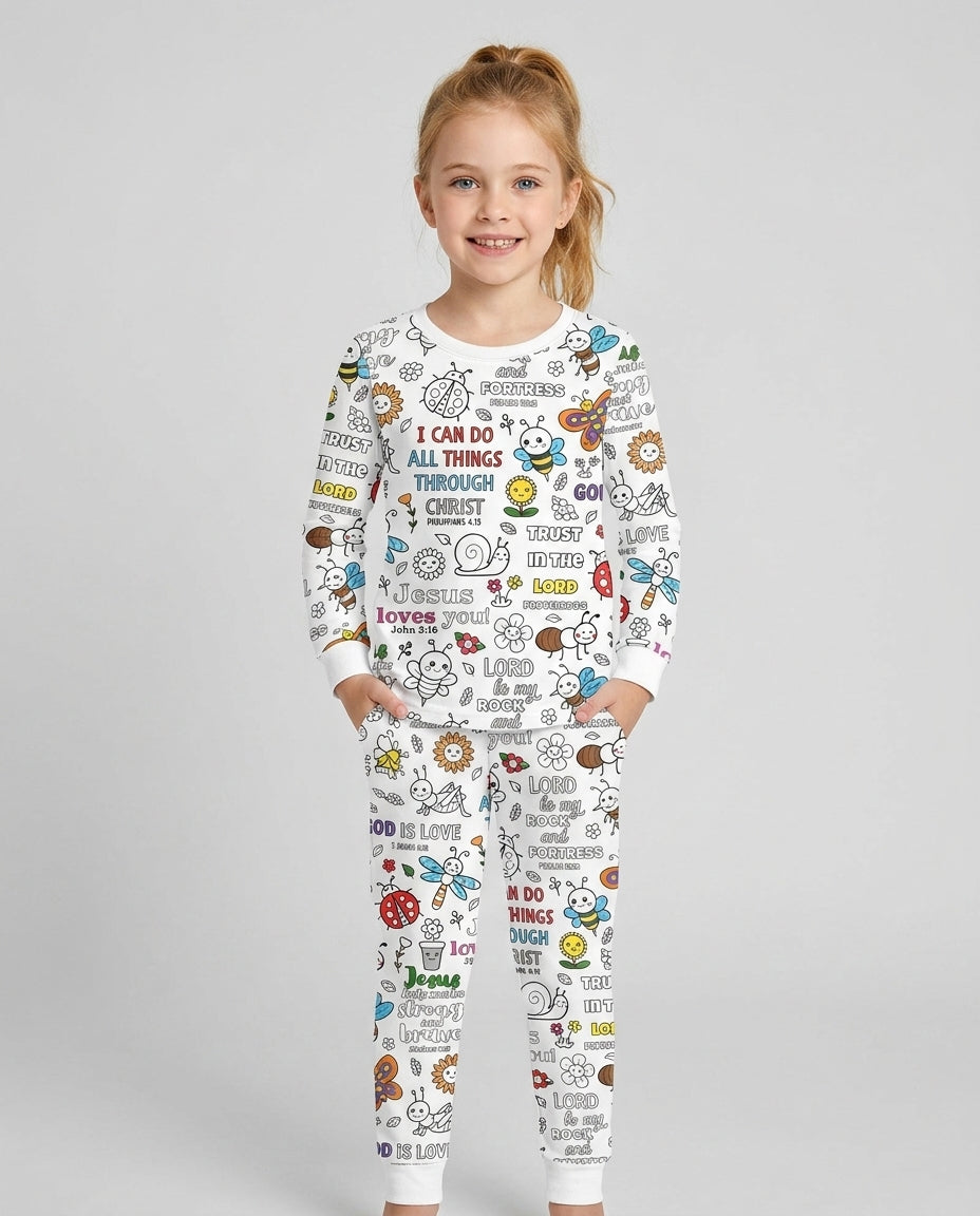 Joyful Garden Bible Verse Colorable Bamboo Two Piece Long Sleeve Pajama Set