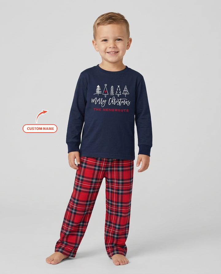 Custom Christmas Tree Bamboo Two Piece Long Sleeve Pajama Set