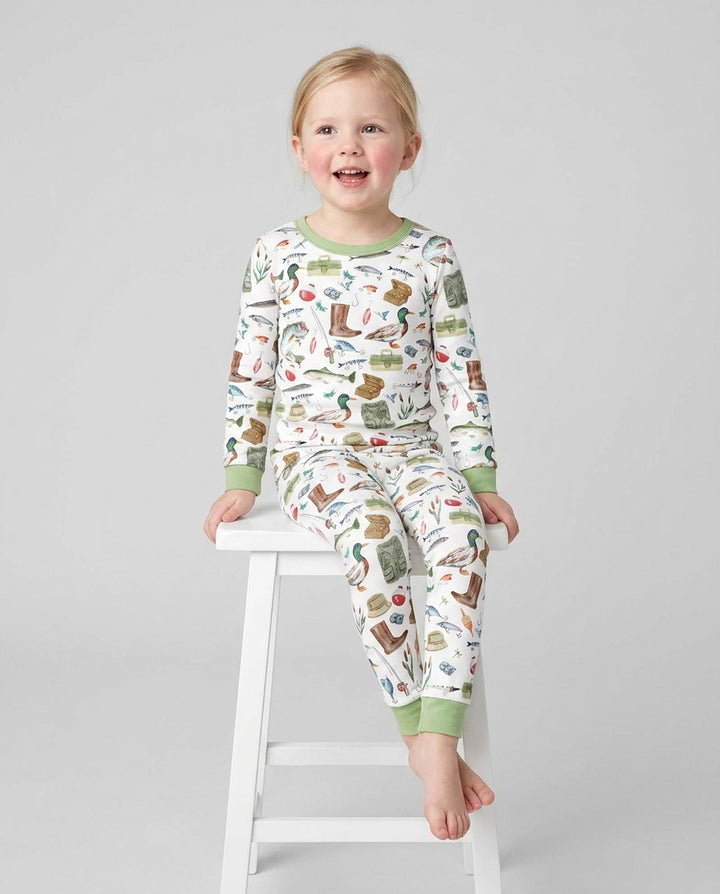 Daddy's Fishing Buddy Daddy& Me Matching Bamboo Two Piece Long Sleeve Pajama Set