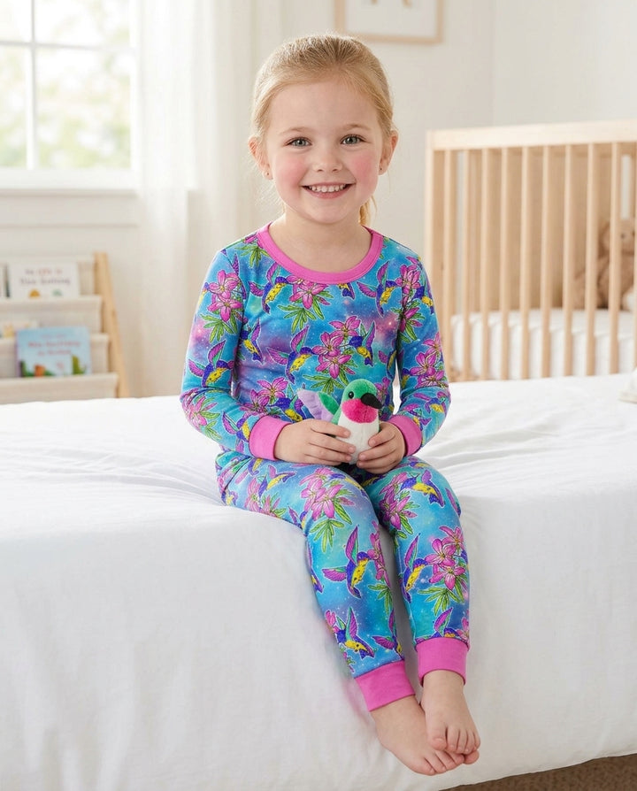 Floral Hummingbird Bamboo Two Piece Long Sleeve Pajama Set