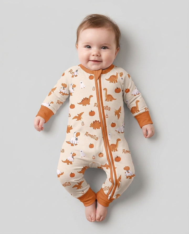 Custom Name Spooky Dinosaur Halloween - Personalized Bamboo Convertible Zippy