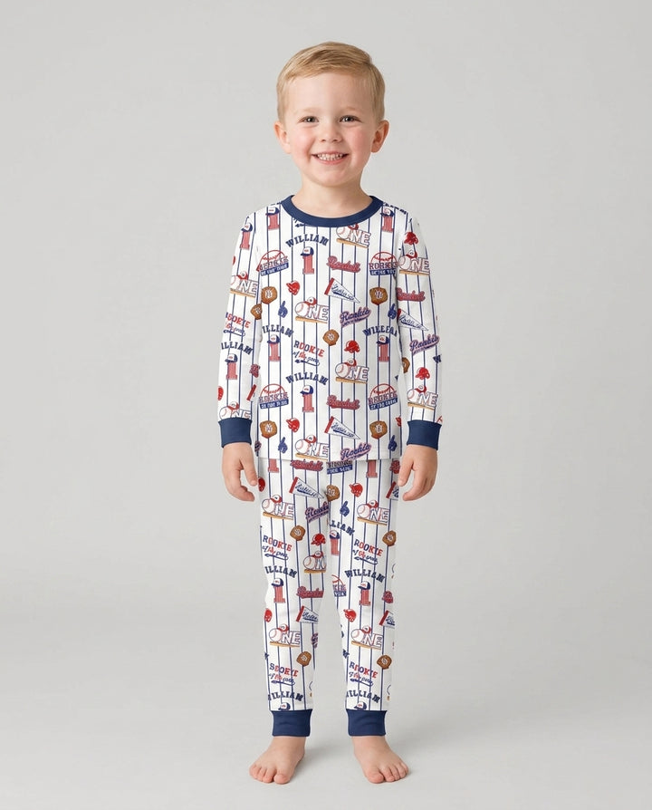 Baseball Birthday Boy Bamboo Two Piece Long Sleeve Pajama Set