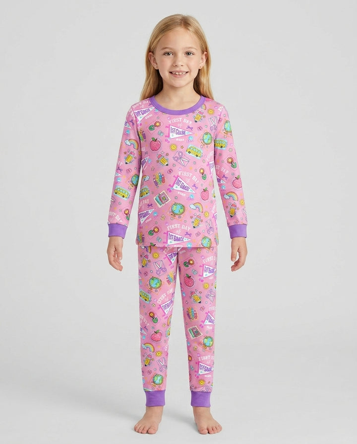 Custom Grade Girls School First Day Bamboo Two Piece Long Sleeve Pajama Set