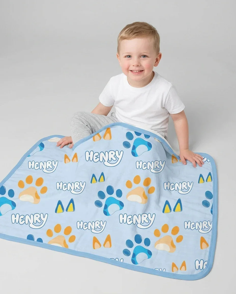 Custom Name Favourite Blue Dog Family Matching Bamboo Blanket