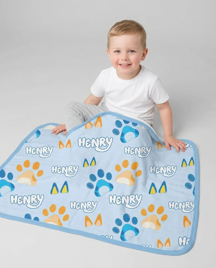 Custom Name Favourite Blue Dog Family Matching Bamboo Blanket