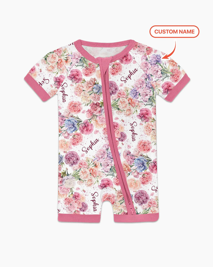 Custom Name Birth Month Flowers Bamboo Shorty Zippy