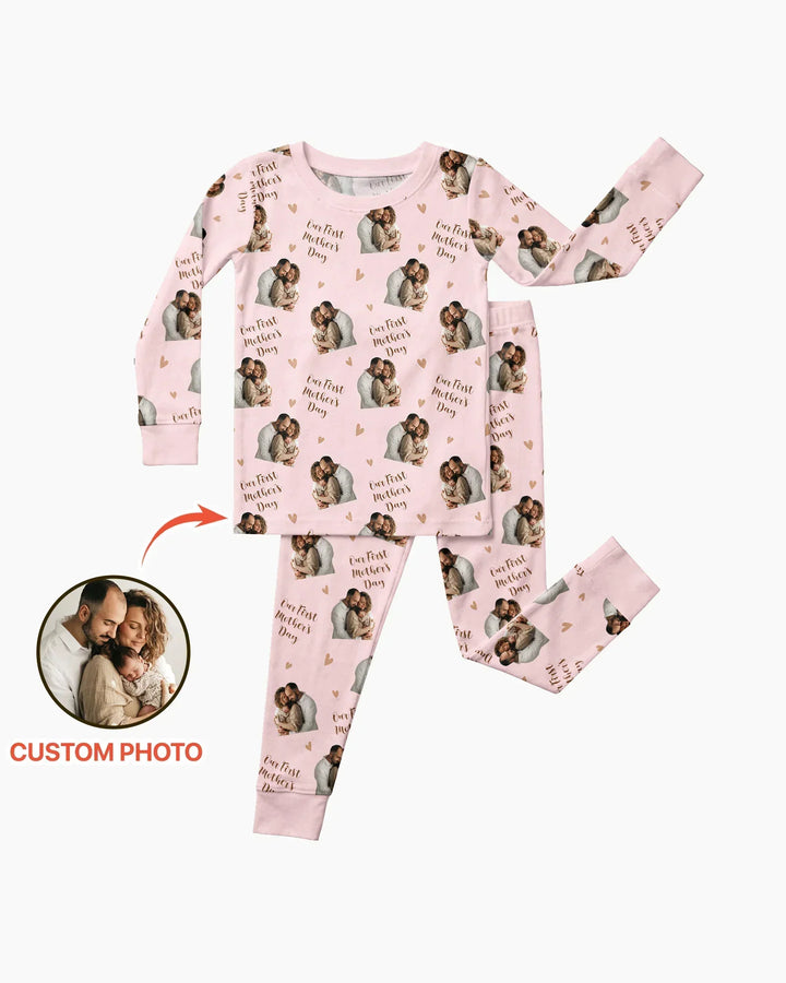 Custom Photo Our First as Parents Bamboo Two Piece Long Sleeve Pajama Set