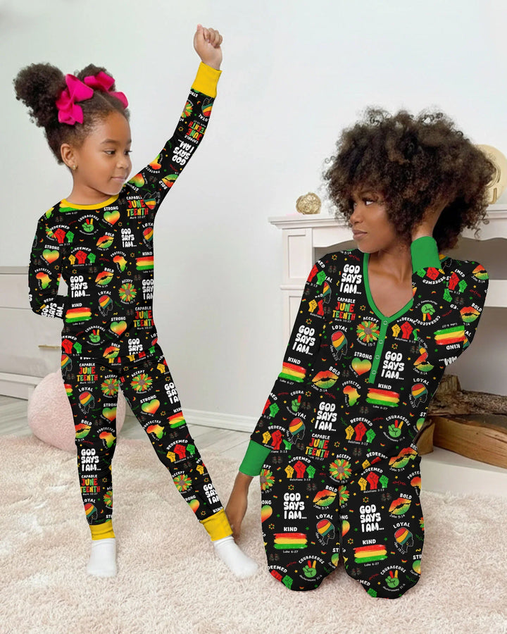 God Says I Am Juneteenth Blessings Bamboo Two Piece Long Sleeve Pajama Set