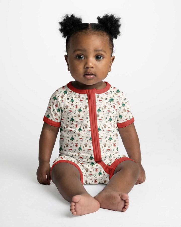 Vintage Santa Christmas Doodles Bamboo Shorty Zippy