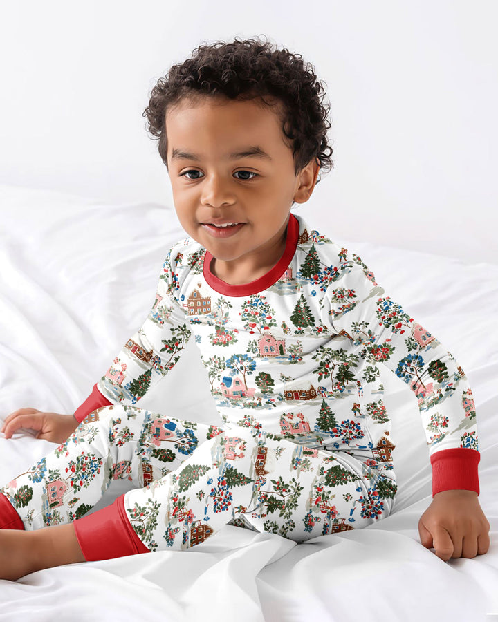 Christmas Village Winter Holiday Bamboo Two Piece Long Sleeve Pajama Set