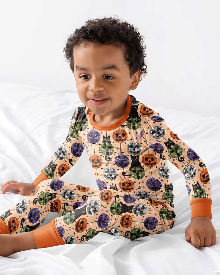 Groovy Halloween Disco Cat Bamboo Two Piece Long Sleeve Pajama Set