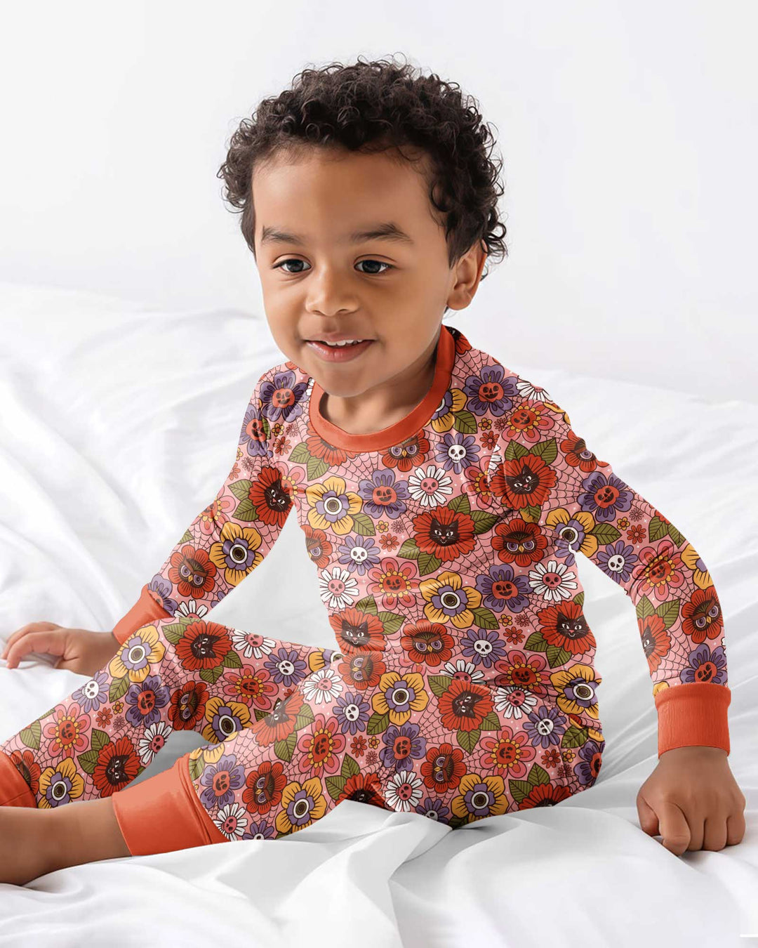 70s Halloween Floral Bamboo Two Piece Long Sleeve Pajama Set