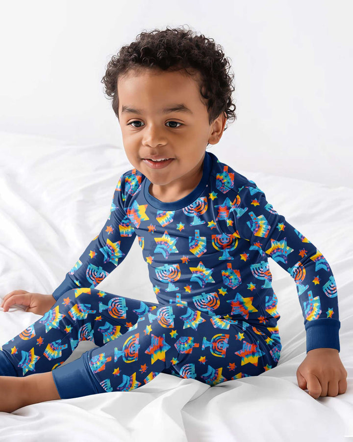 Hanukkah Tie Dye Matching Family Bamboo Two Piece Long Sleeve Pajama Set
