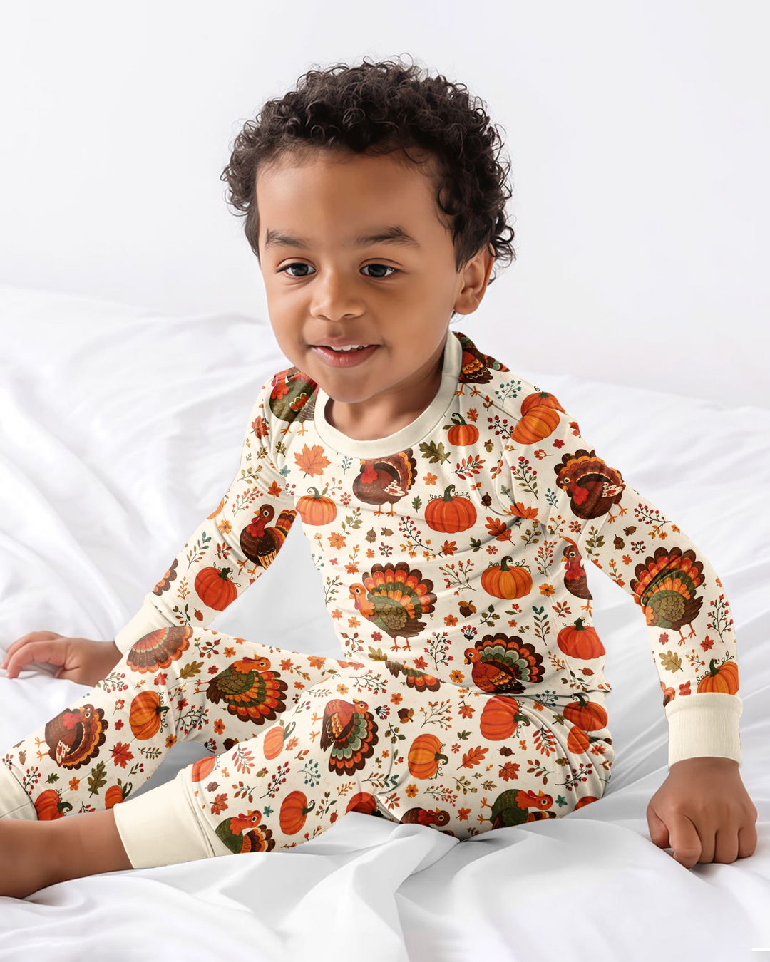 Turkey Autumn Pumpkin Bamboo Two Piece Long Sleeve Pajama Set