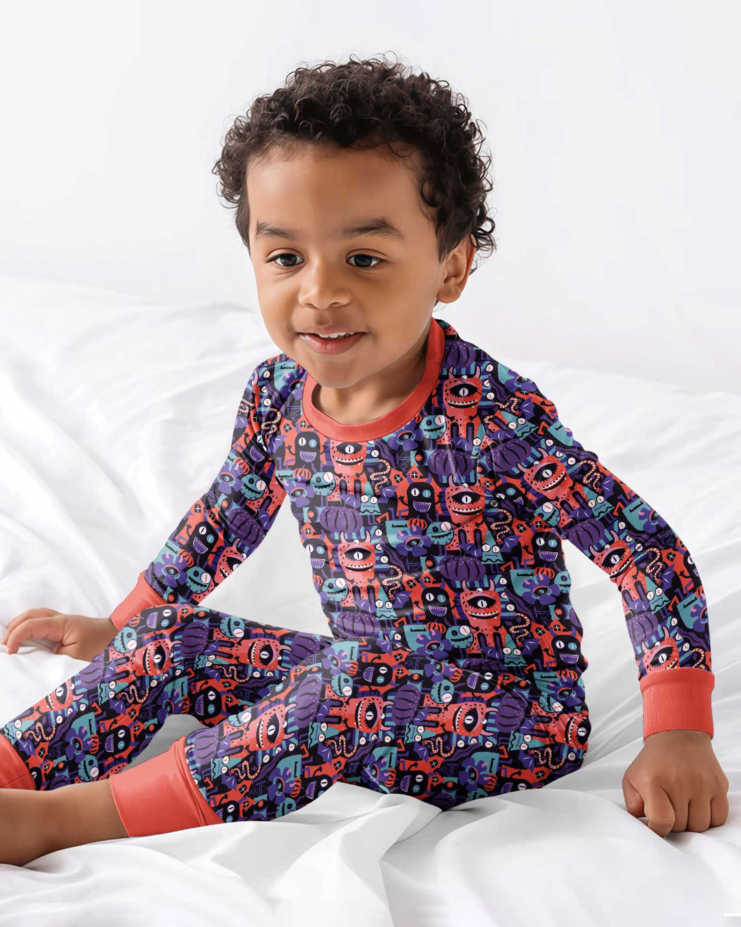 Halloween Multi Eyed Monsters Bamboo Two Piece Long Sleeve Pajama Set