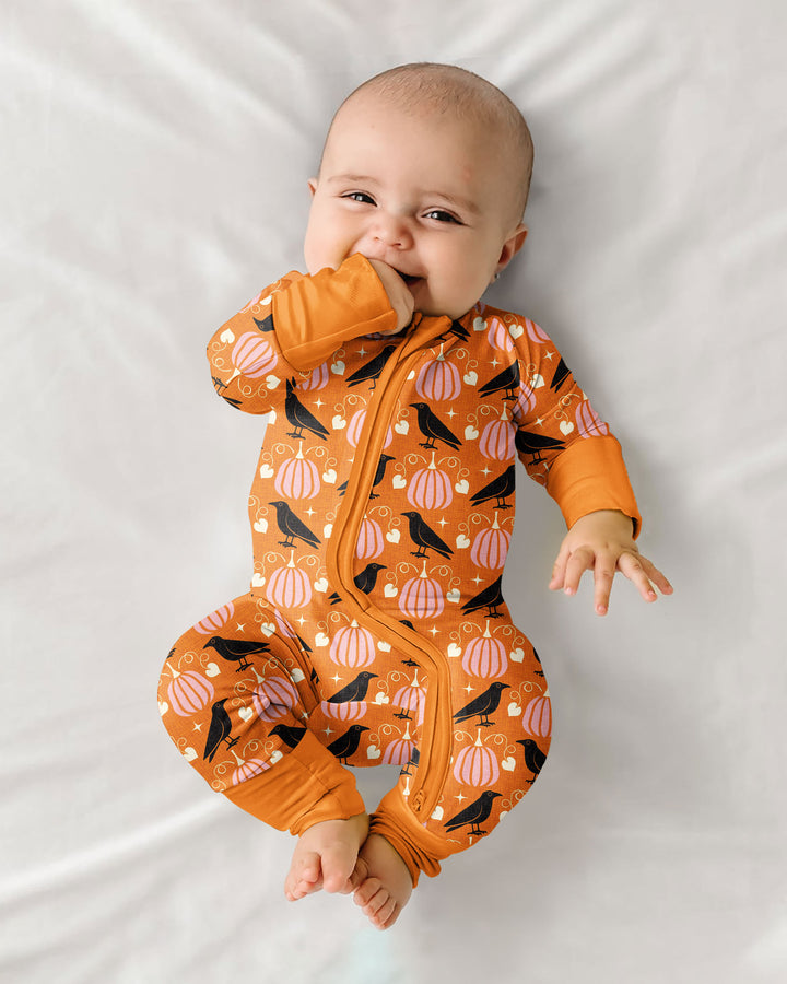 Ravens in a Pumpkin Patch - Orange Pink Bamboo Convertible Zippy