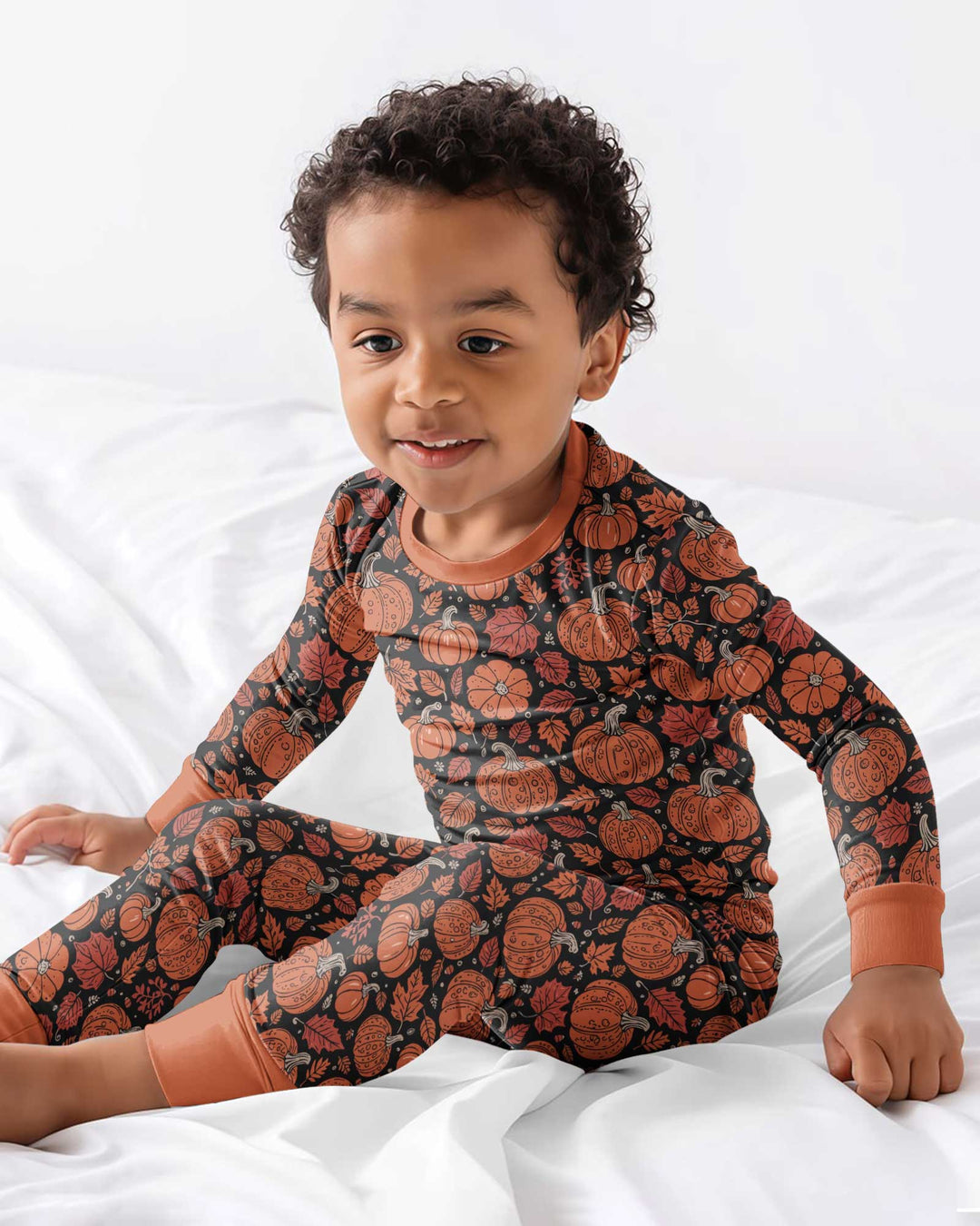 Retro Halloween Pumpkins Bamboo Two Piece Long Sleeve Pajama Set